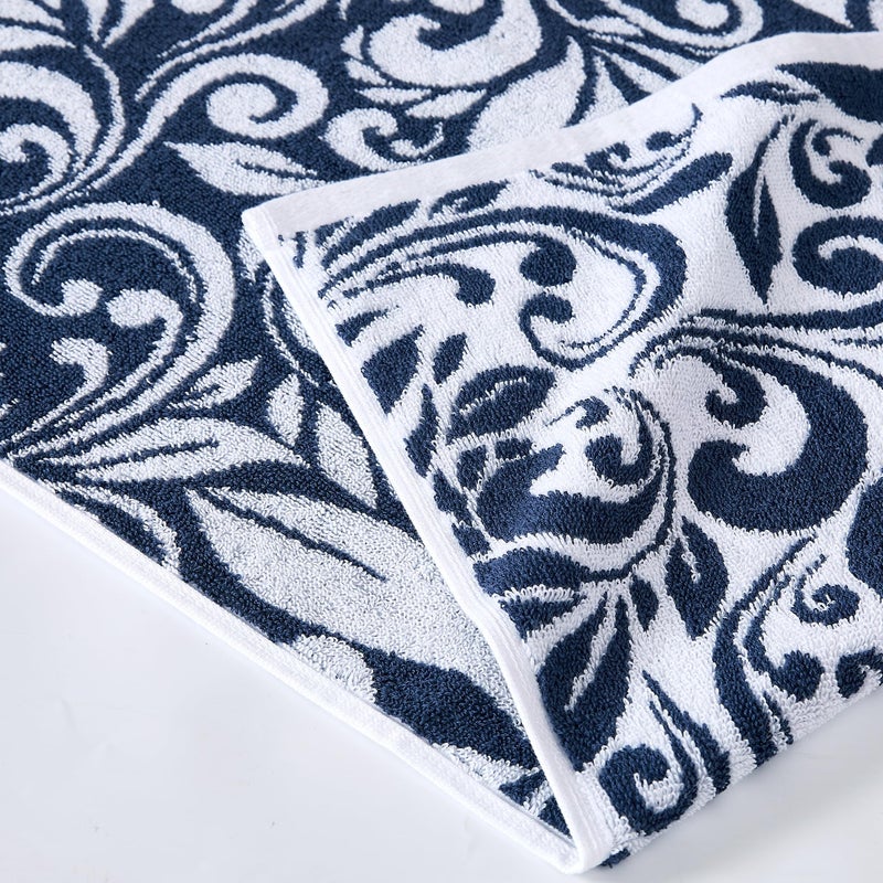 Modern Threads Trefoil Filigree 6-Piece 100% Cotton Towel Set â€“ Reversible Yarn Dyed Jacquard â€“ Includes 2 Bath Towels, 2 Hand Towels, 2 Washcloths â€“ Absorbent, Quick Dry, Soft & Durable â€“ Navy Blue - Image 2